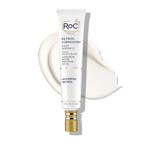 RoC Retinol Correxion Deep Wrinkle Daily Face Moisturizer with Sunscreen SPF 30, Skin Care Treatment for Fine Lines, Dark Spots, Post-Acne Scars, 1 Ounce (Packaging May Vary)