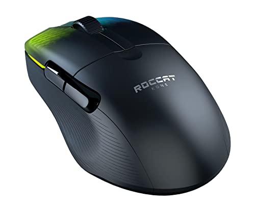 ROCCAT Kone Pro Air Gaming PC Wireless Mouse, Bluetooth Ergonomic Performance Computer Mouse with 19K DPI Optical Sensor, AIMO RGB Lighting & Aluminum Scroll Wheel, 100+ Hour Battery Life, Black