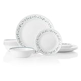 Corelle Vitrelle 18-Piece Service for 6 Dinnerware Set, Triple Layer Glass and Chip Resistant, Lightweight Round Plates and Bowls Set, Country Cottage