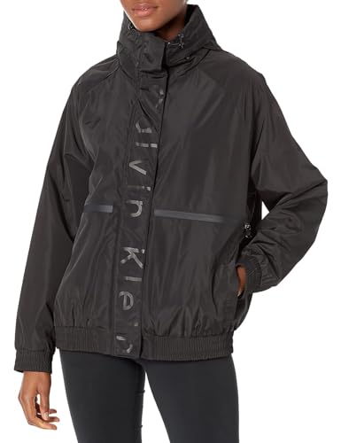 Calvin Klein Women's Lightweight Water Resistant Everyday Windbreaker, Black, Medium