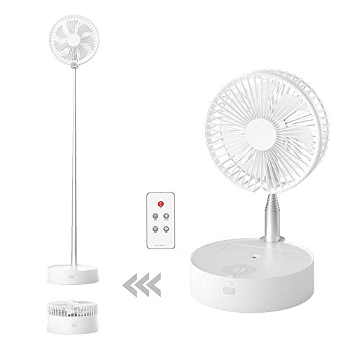 beheart Floor and Table Oscillating Fan, 8 inch Portable Foldable Fan with Remote, Humidifier and Night Light, 7200mAh, 3-Speed, 7 Blades Quiet Fan…