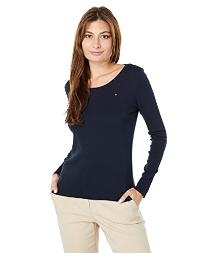 Tommy Hilfiger Women's Long Sleeve Scoop Neck Tee , Sky Captain , Small