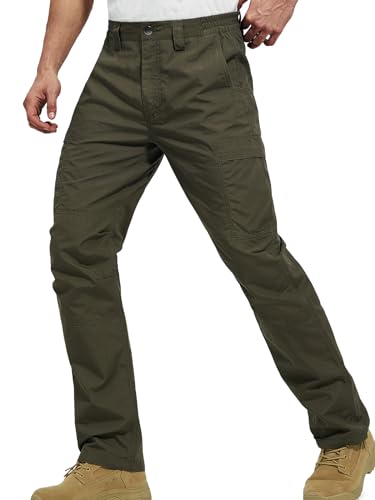 FREE SOLDIER Men's Cargo Pants Water Resistant Ripstop Tactical Pants for Men Work Pants Lightweight Outdoor Hiking Pants Men (Moss Green 36W x 32L)