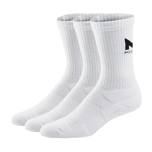 MISSION Pinnacle Dry Comfort Crew Socks, Large - 3 Pack, White - Cushioned Design - Moisture-Wicking Fabric - Blister & Odor Free - Unisex