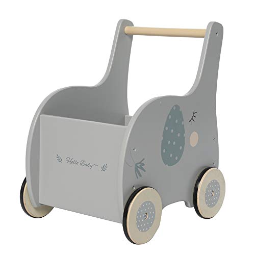 Grey Elephant-2-in-1 Baby Learning Walker Wooden Strollers - Toddler Baby Push Walker Toys with Wheels for Girls Boys 1-3 Years Old, Wagon Toy Walkers Sturdy Construction