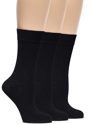 Hugh Ugoli Womens Bamboo Dress Socks, Crew Soft Thin Calf Socks for Business, Trouser & Casual, Black, 3 Pairs, Shoe Size: 6-9