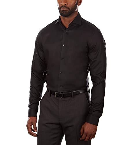 Calvin Klein Men's Non Iron Stretch Slim Fit Dress Shirt Shirt, Jet Black, 16' Neck 32'-33' Sleeve