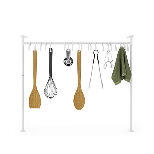 Umbra Anywhere Tension Rod Multi Kitchen Organizer, 20 Hook, White