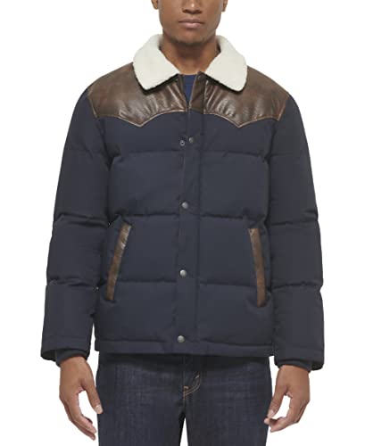 Levi's Men's Out West Mixed Media Jacket, Navy Puffer, Medium