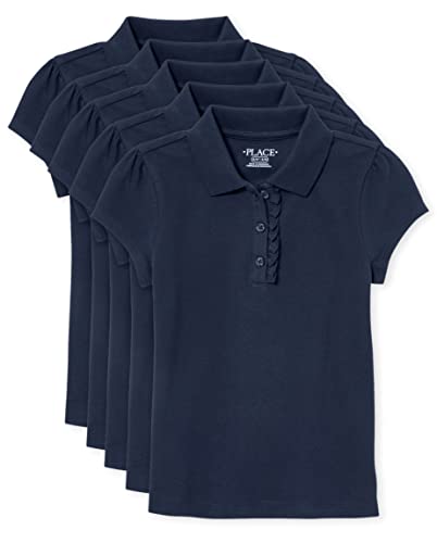 The Children's Place Girls Short Sleeve Ruffle Pique Polo,Tidal 5 Pack,M (7/8)