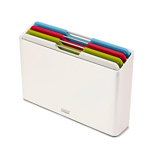 Joseph Joseph Folio 4-Piece Colour coded Chopping Board Set, Slimline case for organised storage, White