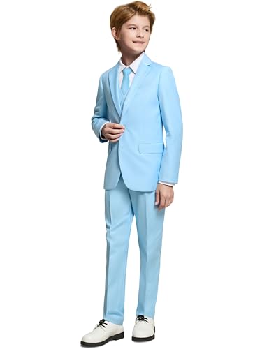 Marvelous World Boys Suits Sky Blue Slim Fit Size 12 Formal Suits for Kids Toddler Tuxedos Dresswear Ring Bearer Outfit Boys Wedding Suits Set Dress Clothes Teen Youth 5-Piece Adjustable Waist