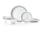 Corelle Vitrelle 18-Piece Service for 6 Dinnerware Set, Triple Layer Glass and Chip Resistant, Lightweight Round Plates and Bowls Set, City Block