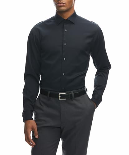 Perry Ellis Men's Slim Fit Performance Stretch Dress Shirt, Black Solid