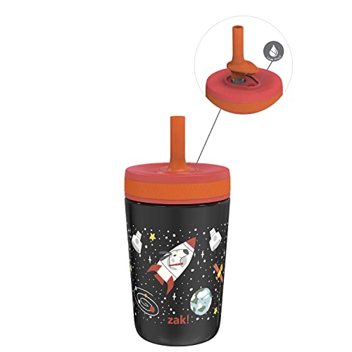 Zak Designs Kelso Toddler Cups For Travel or At Home, 12oz Vacuum Insulated Stainless Steel Sippy Cup With Leak-Proof Design is Perfect For Kids (Spaceships)