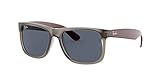 Ray-Ban RB4165 Justin Rectangular Sunglasses, Rubber Transparent Grey/Dark Grey, 51 mm