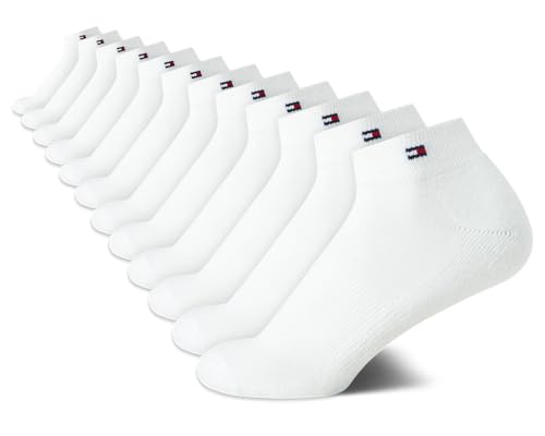 Tommy Hilfiger Women's Socks - Cushion Quarter Cut Ankle Socks (12 Pack), Size 4-10, White Logo