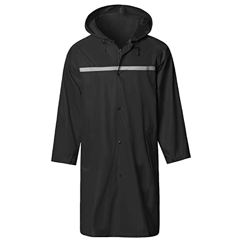 Mens Long Hooded Safety Rain Jacket Waterproof Emergency Raincoat Poncho(Black,M)