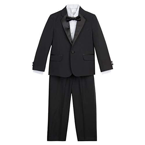 Nautica Boys' Little 4-Piece Set with Dress Shirt, Bow Tie, Jacket, and Pants, Black Tuxedo, 5