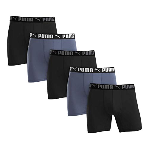 PUMA Men's Microfiber Boxer Brief, 5-pack (Medium, Black and Gray)