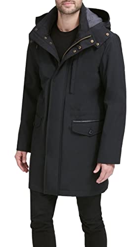 Cole Haan Signature Men's Bonded Nylon Car Coat with Attached Hood, Black, XX-Large