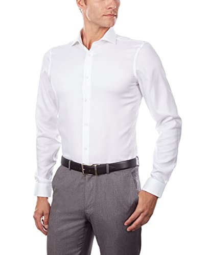 Calvin Klein Men's Non Iron Stretch Slim Fit Unsolid Solid Dress Shirt Shirt, White, 16.5' Neck 34-35' Sleeve