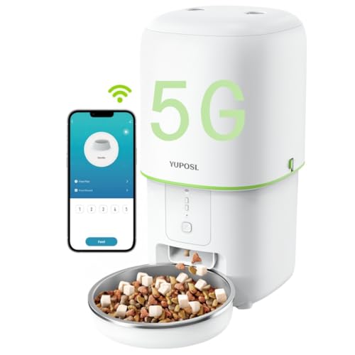 Automatic Cat Feeder, 4L Cat Food Dispenser, 5G/2.4G WiFi Cat Food Dispenser with APP Remote Feeding, Dual Power Supply, Programmable Portion Size, Auto Pet Feeder for Cats and Small Dogs