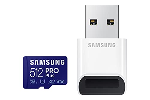 SAMSUNG PRO Plus + Reader 512GB microSDXC Up to 160MB/s UHS-I, U3, A2, V30, Full HD & 4K UHD Memory Card for Android Smartphones, Tablets, Go Pro and DJI Drone (MB-MD512KB/AM)