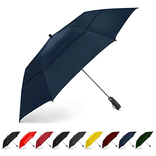 EEZ-Y Golf Umbrella - 58 Inch Windproof Rain Umbrellas w/Double Canopy - Compact, Portable & Break Resistant for Travel – Navy Blue