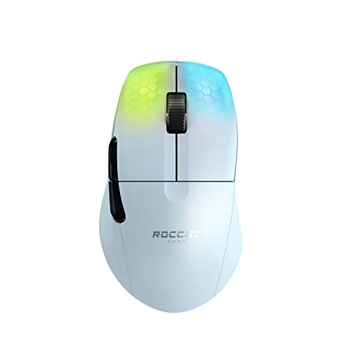 ROCCAT Kone Pro Air Gaming PC Wireless Mouse, Bluetooth Ergonomic Performance Computer Mouse with 19K DPI Optical Sensor, AIMO RGB Lighting & Aluminum Scroll Wheel, 100+ Hour Battery Life, White