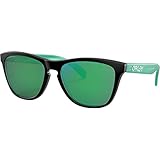 Oakley Men's OO9374 Frogskins Lite Square Sunglasses, Black Bright Green/Prizm Jade, 63 mm