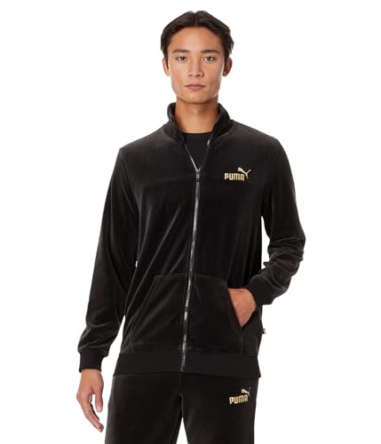 PUMA Men's Gold Trimmed Velour Track Jacket, Black