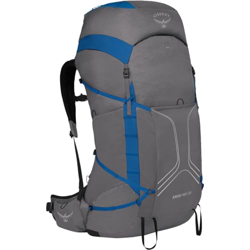 Osprey Exos Pro 55L Men's Backpacking Backpack, Dale Grey/Agam Blue, S/M