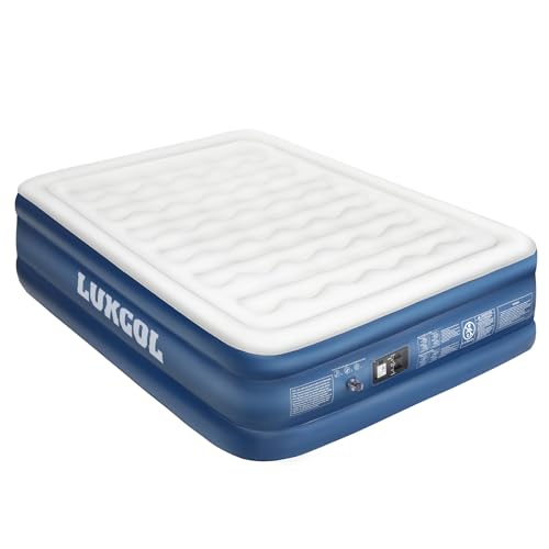 LUXCOL Air Mattress Queen with Built in Pump, Inflatable Mattress，Queen Air Mattress for Camping, Guests, Comfort Blow up Mattress Portable Air Bed Easy to Inflate