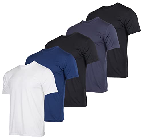 5 Pack Men’s Active Quick Dri Dry Fit Crew Neck T Shirts Athletic Running Gym Workout Short Sleeve Tee Tops Camisas para Hombres Summer