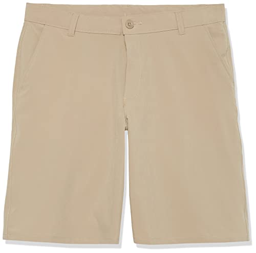 IZOD boys School Uniform Flat Front Stretch Performance Shorts, Khaki, 5 US