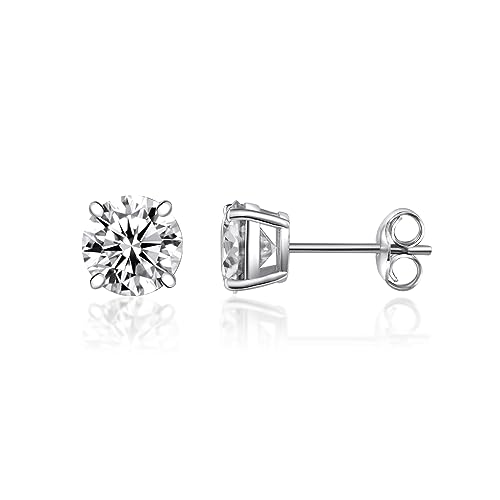 Sterling Silver Moissanite Stud Earring Set,Diamond Stud Earrings Set 4 Prong Round Moissanite Diamond Stud Earring For Women and Men (4mm)