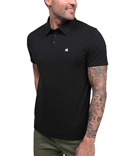 INTO THE AM Basic Polo Shirts for Men - Modern Fit Collared Shirt Men Fitted Short Sleeve Classic Golf Collar Shirts (Black, Medium)