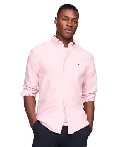 Tommy Hilfiger Men's Heritage Oxford Solid Regular Long Sleeve Shirts Classic Pink