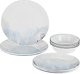 Corelle Tranquil Reflection Chip & Break Resistant 12pc Dinner Set, Service for 4, Blue/Grey, 27.94 x 12.38 x 26.67 cm