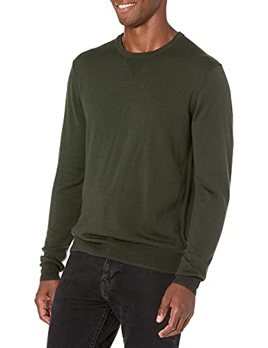 Goodthreads Men's Lightweight Merino Wool Crewneck Sweater, Olive, Large