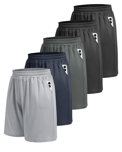 5 Pack Athletic Gym Mens Shorts - Workout Black Quick Dry Basketball Shorts with Pockets for Running Casual Activewear