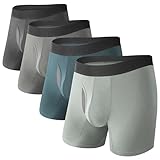 BAMBOO COOL Men's Underwear Performance Breathable Mesh Fly Zone Boxer Briefs Moisture-Wicking 4 Pack(Large)