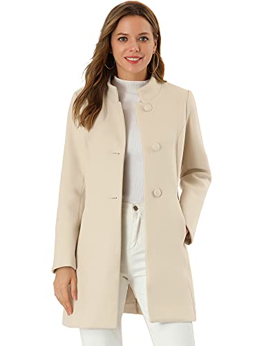 Allegra K Women's Winter Overcoat Stand Collar Single Breasted Mid-thigh Long Coat Small Beige