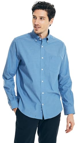 Nautica Men's Wrinkle Resistant Long Sleeve Button Front Shirt (M, FrenchBlue)