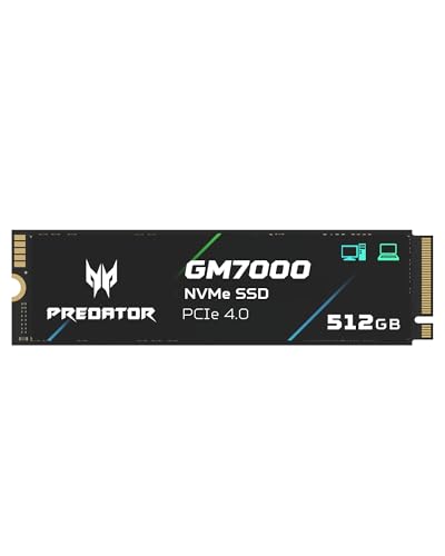 acer Predator GM7000 512GB M.2 SSD 2280 NVMe Gen4 Internal Gaming SSD, Compatible with PS5 Up to 7400MB/s - BL.9BWWR.104