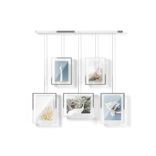 Umbra Exhibit Picture Frame Gallery Set, Adjustable Wall Collage Displays Five Photos (Two 4x6' and Three 5x7'), Set of 5, Chrome