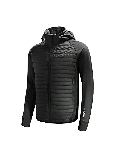 BALEAF Men's Running Jacket Lightweight Thumble Hole Warm Up Puffer Jacket Hybrid Thermal Coat Insulated Hiking Golf Black M