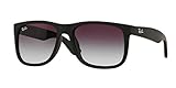 Ray-Ban RB4165F Justin Low Bridge Fit Rectangular Sunglasses, Rubber Black/Light Grey Gradient Dark Grey, 55 mm