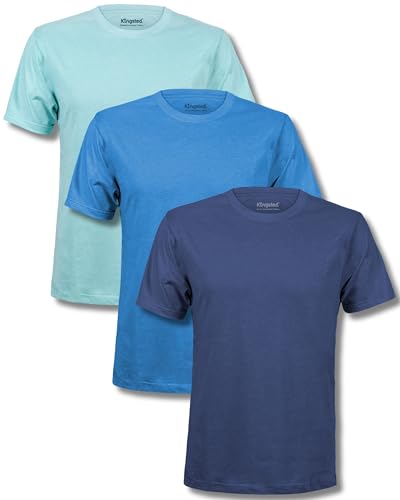 Kingsted Men's T-Shirts Pack - Royally Comfortable - Super Soft Cotton Blend - Short Sleeve Tagless Crewneck - Plain Colored Classic Tees (3 Pack, Cool, Large)